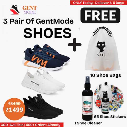 GentMode Sports Shoes for Men | Pack of 3 | Lightweight Lace-Up Shoes for Running, Walking, Gym, Hiking + 3 Free Gifts