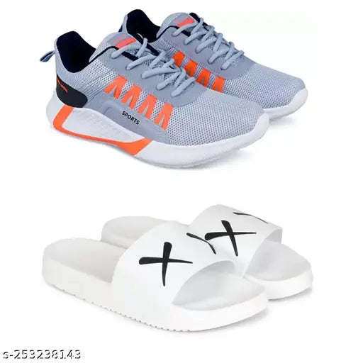 Sport Shoe LaceUp and Flip-FLop Multicolour Running Shoes For Men Pack Of 2